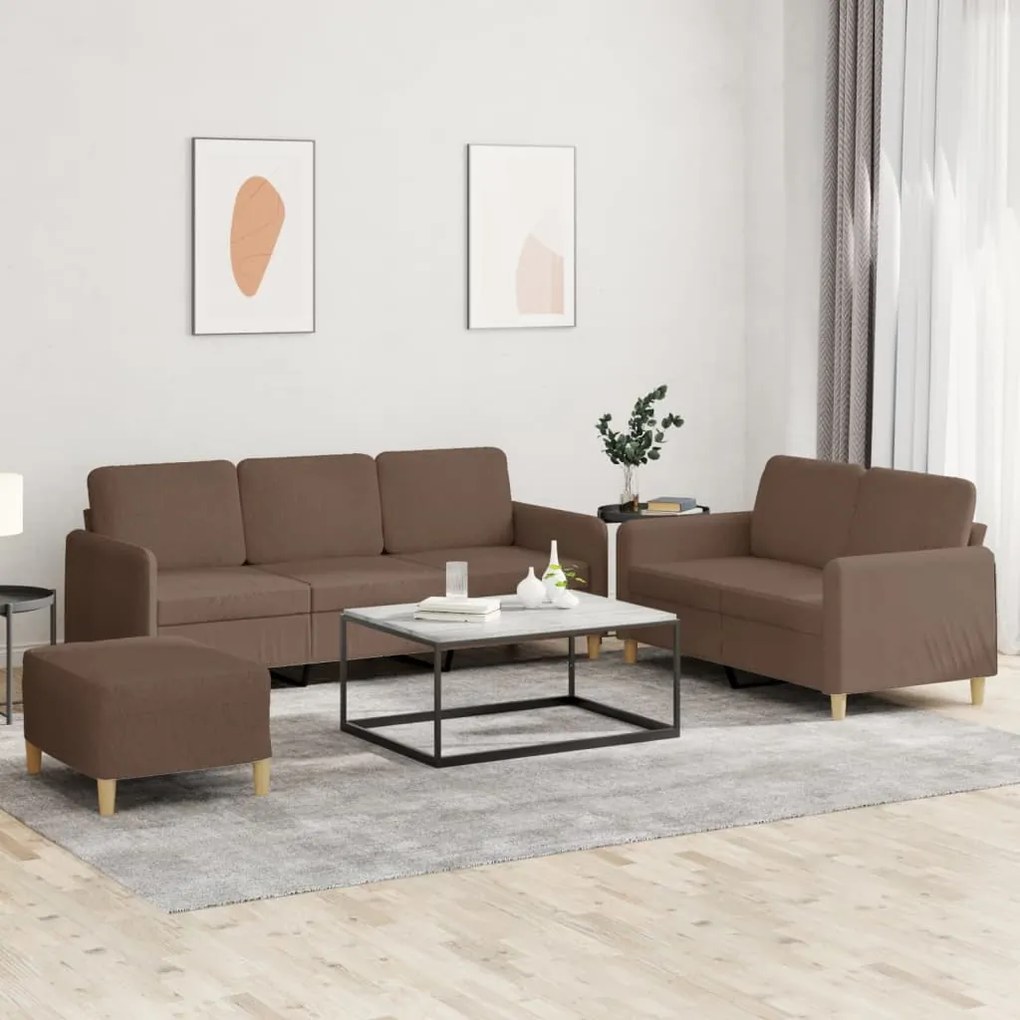 vidaXL 3 pcs conjunto de sofás com almofadões tecido castanho