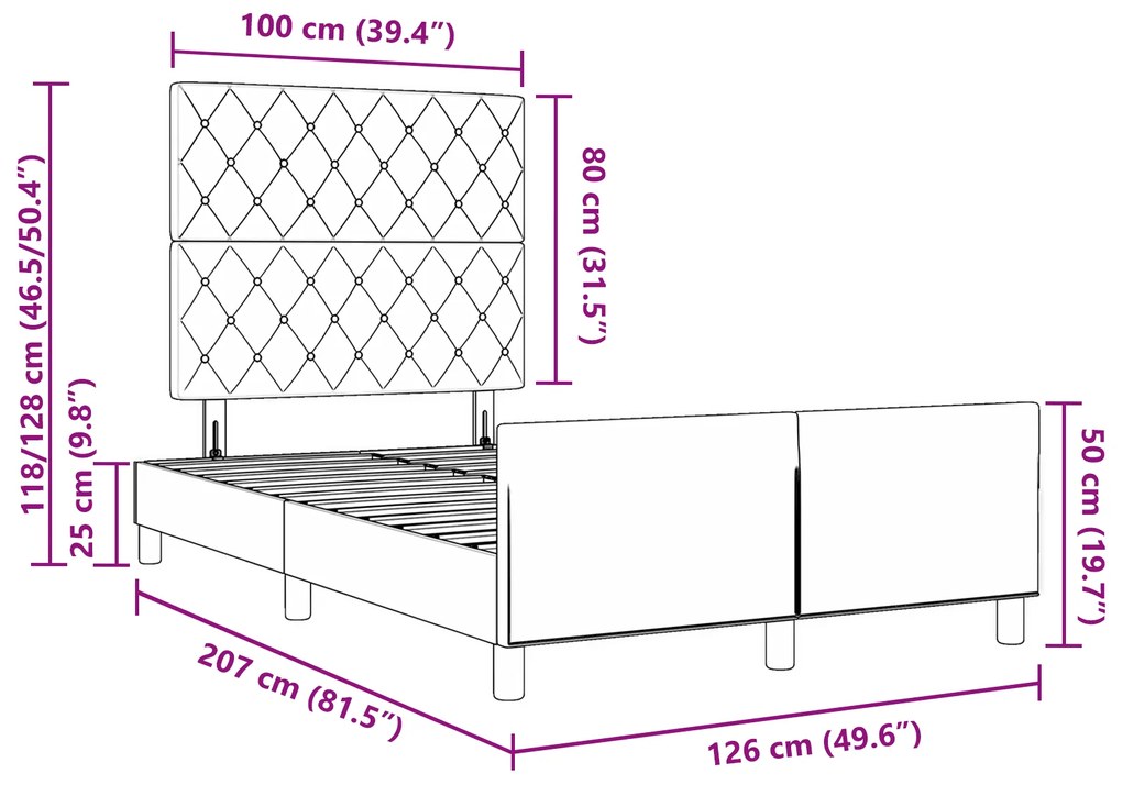Cama vidaXL Preta 120x200 cm Veludo