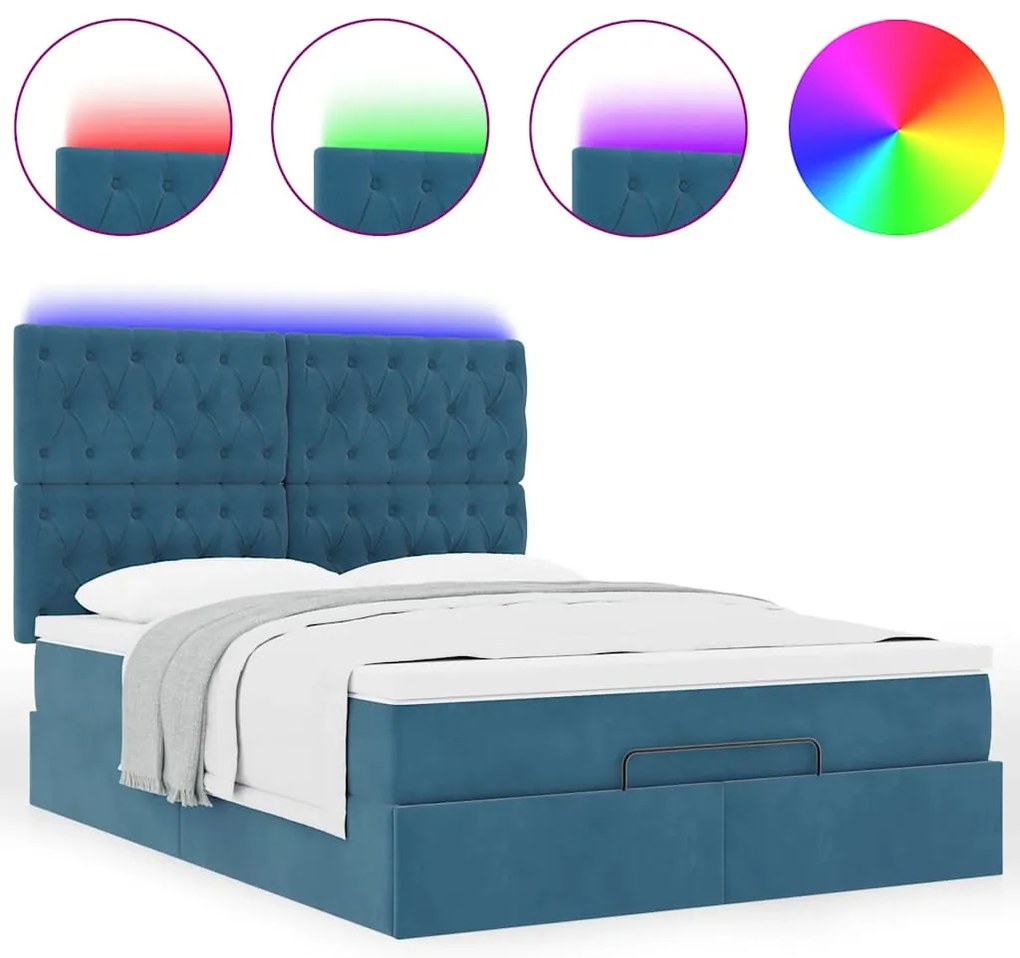 Estrutura cama otomana colchões 140x190 cm veludo azul escuro
