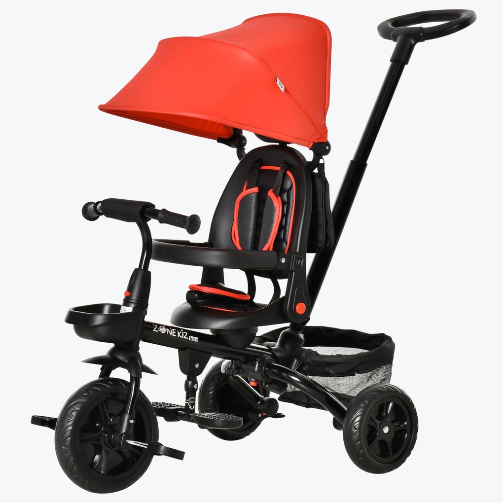 Triciclo Infantil 4 em 1 Bicicleta para Crianças 1-5 Anos com Assento Giratório Capô Ajustável Guidão de Empurre e Apoio para os Pés Dobrável 111,5x52