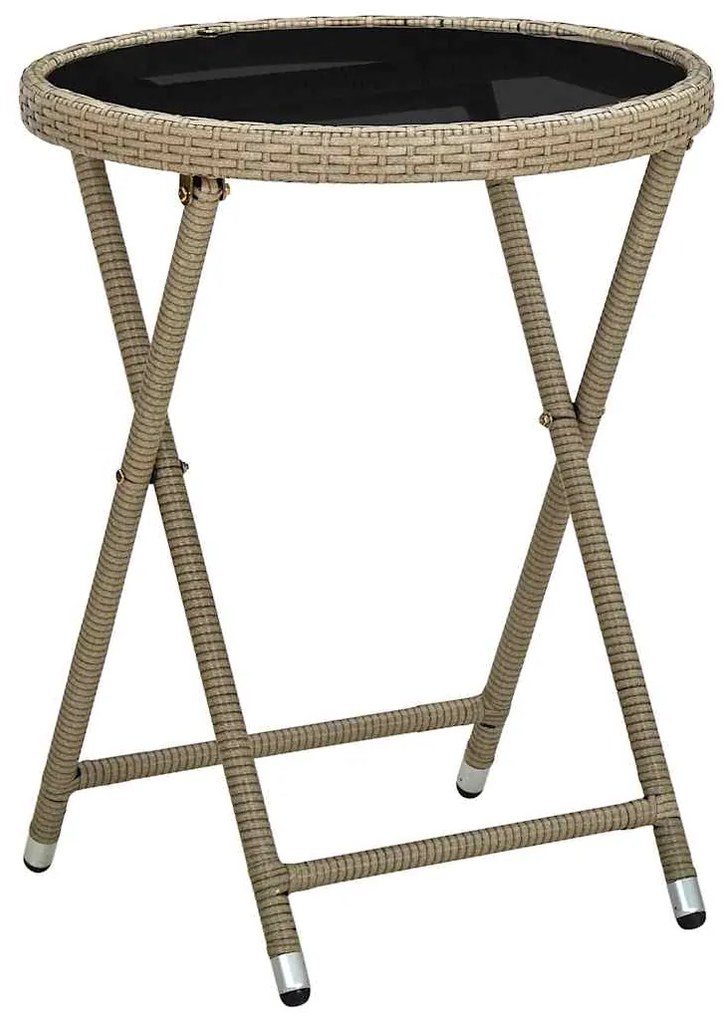 Conjunto de Bistro de Jardim 3 Peças com Almofadas Bege em Rattan Poli