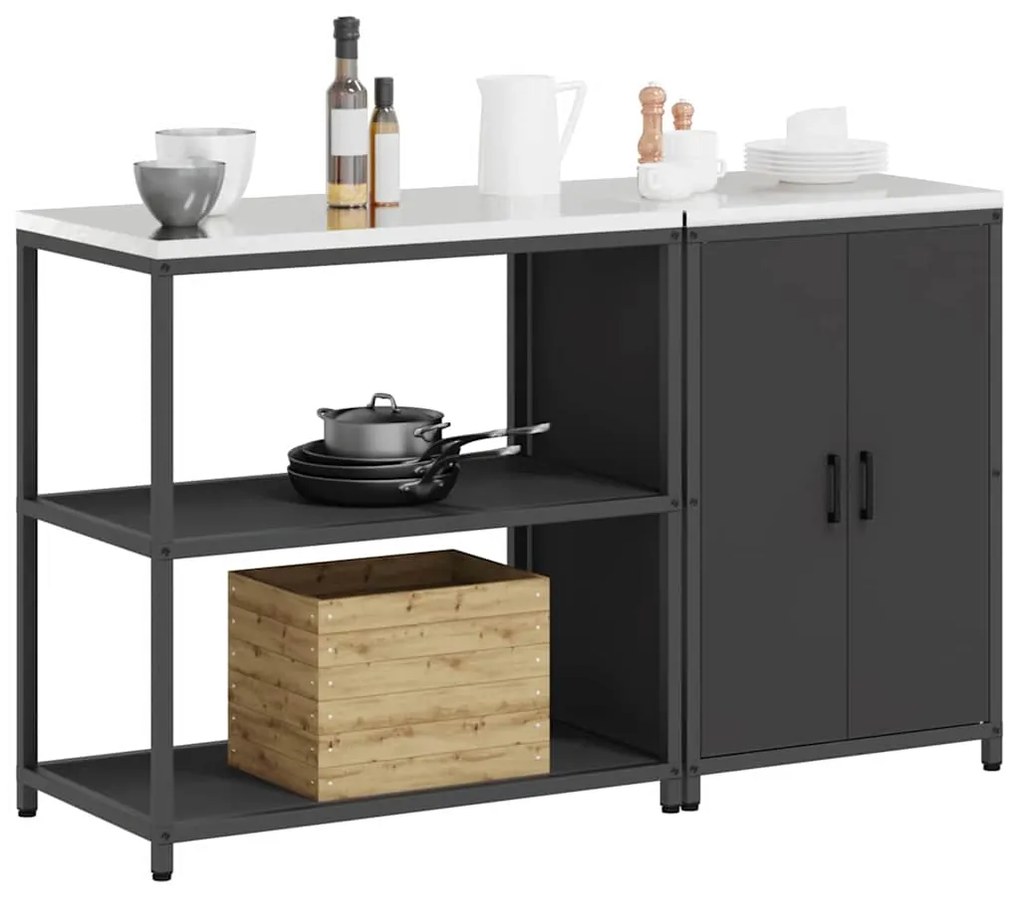 Conjunto de Armazenamento de Cozinha com prateleira 2 pcs Preto