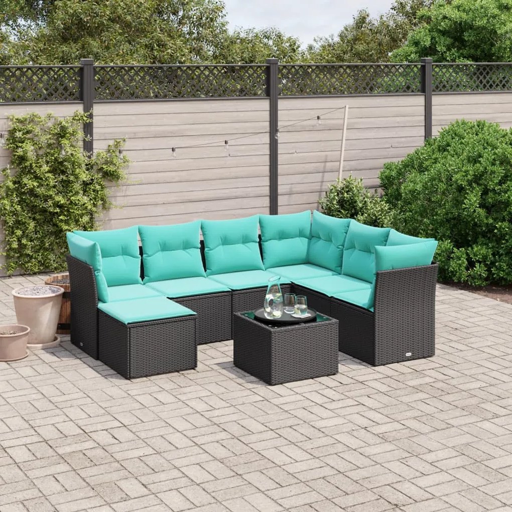 vidaXL 8 pcs conjunto de sofás p/ jardim c/ almofadões vime PE preto