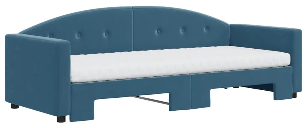 Sofá-cama com gavetão e colchões 80x200 cm veludo azul