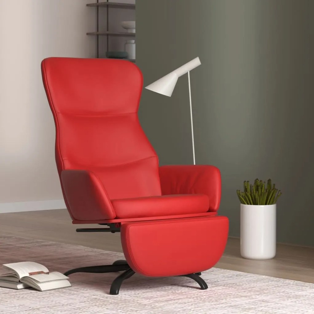 vidaXL Cadeira de descanso + apoio pés couro artificial vermelho tinto
