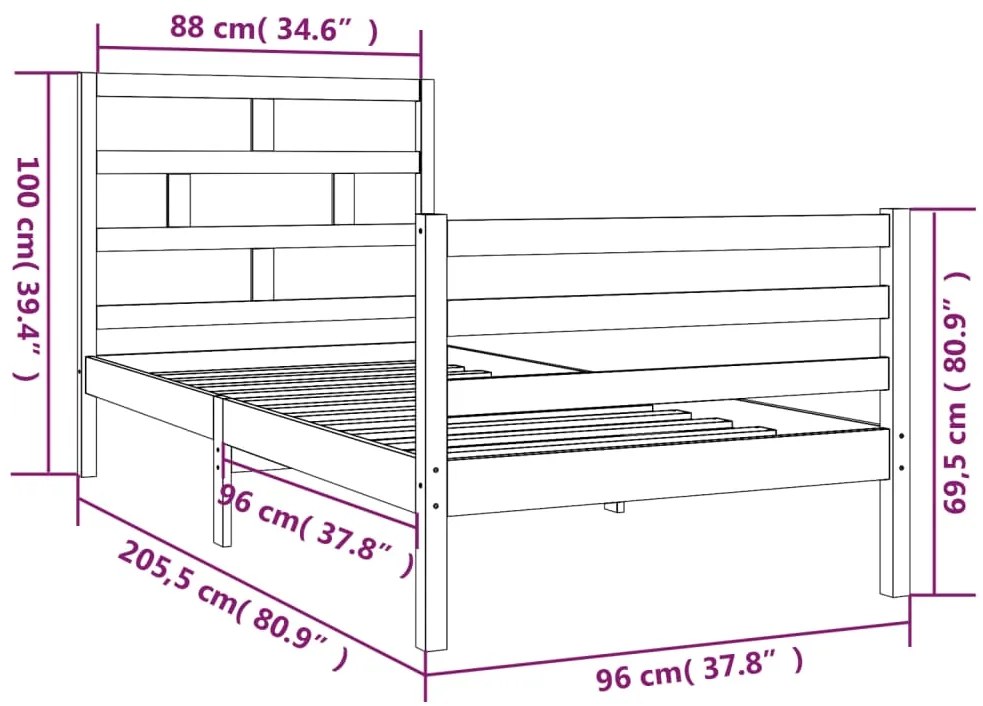 Estrutura de cama 90x200 cm madeira de pinho maciça branco