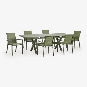 Conjunto De Mesa De Jardim Extensível Retangular 180-240x90 Cm E 6 Cadeiras De Jardim Empilháveis Com Apoios De Braços - Sklum