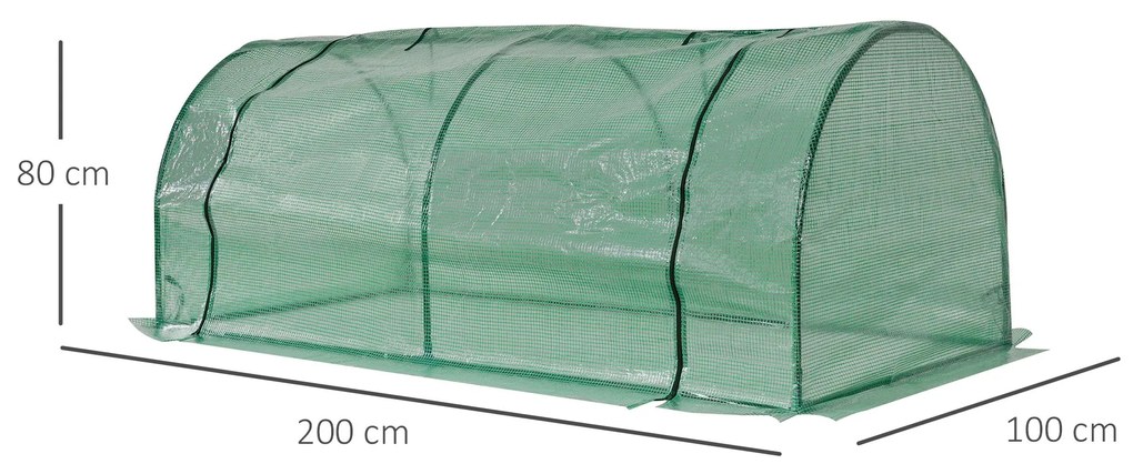 Estufa de Jardim 200x100x80 cm para Cultivo de Plantas Sementes Estufa com Estrutura de Aço e Cobertura de Plástico Verde