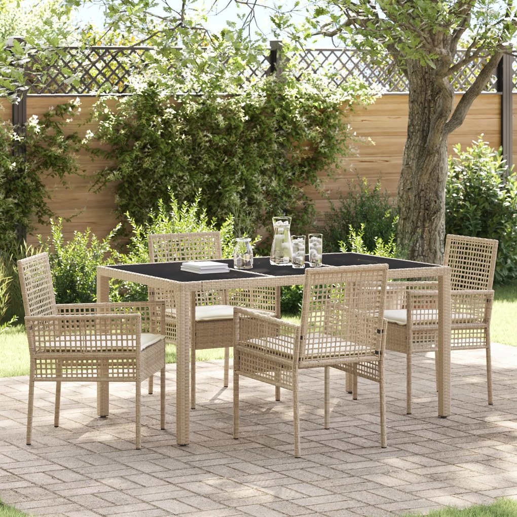 vidaXL Conjunto de Jantar de Jardim com 5 Peças e Almofadas Bege em Rattan Sintético