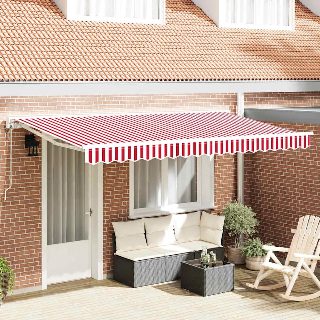 vidaXL Toldo Retrátil Manual Vermelho e Branco 400x200 cm Alumínio