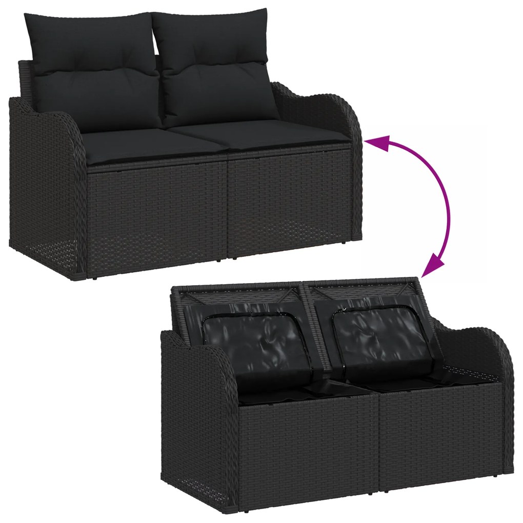 Conjunto de Sofá de Jardim com 8 Peças e Almofadas - Rattan Poliéster