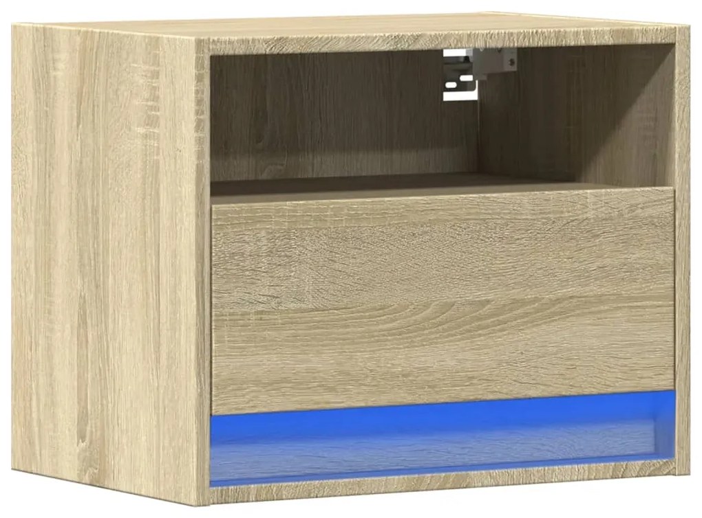 Mesa de cabeceira de parede com luzes LED carvalho sonoma