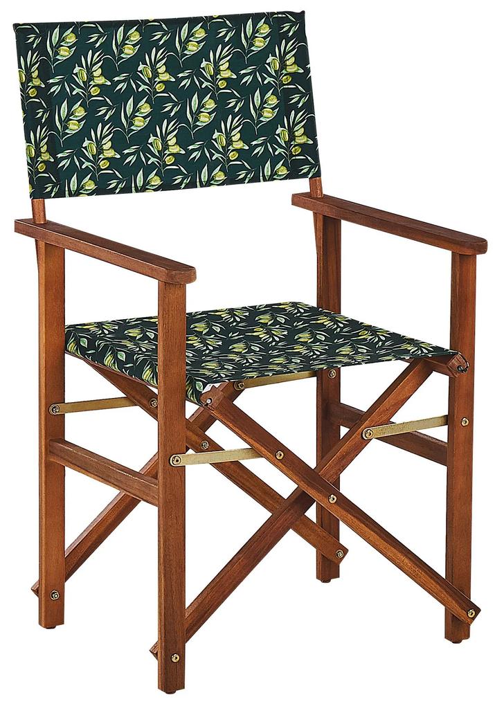 Conjunto 2 cadeiras madeira escura e 2 lonas creme e padrão folha de oliveira CINE Beliani
