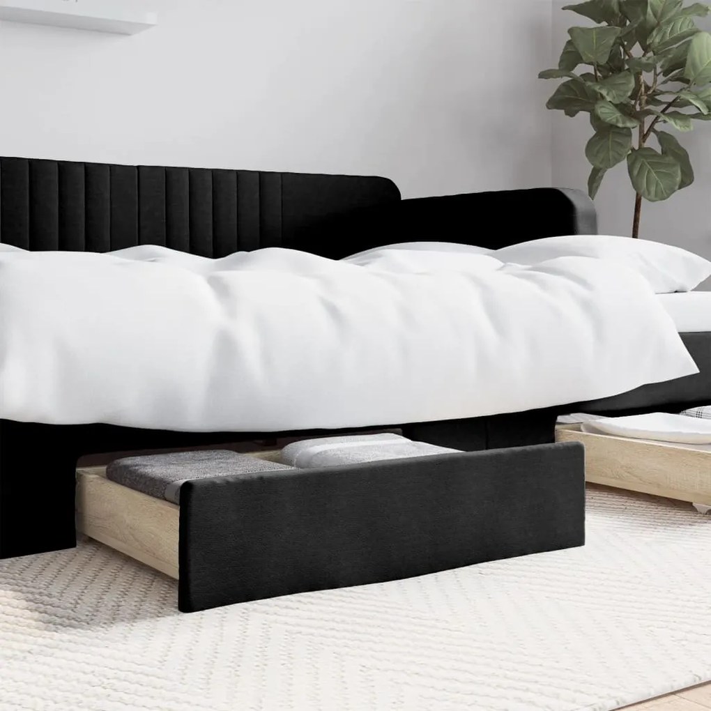 vidaXL Gavetas de cama 2 pcs derivados de madeira e couro artif. preto