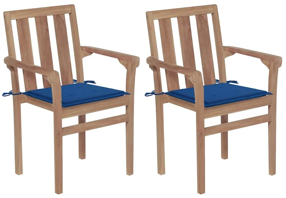 vidaXL Cadeiras de jardim c/ almofadões azul real 2 pcs teca maciça