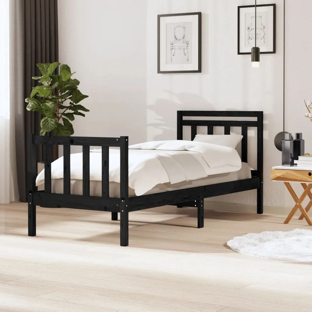 vidaXL Estrutura cama solteiro 90x200 cm madeira maciça preto