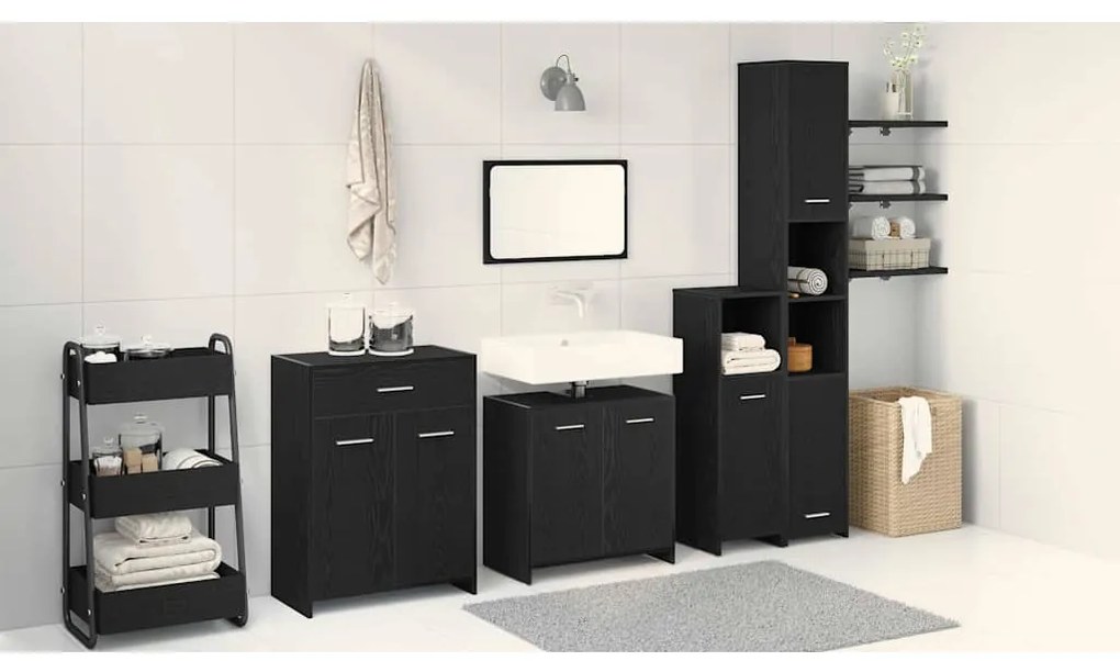 vidaXL Conjunto de Móveis para Banheiro com porta 4 pcs Carvalho Preto