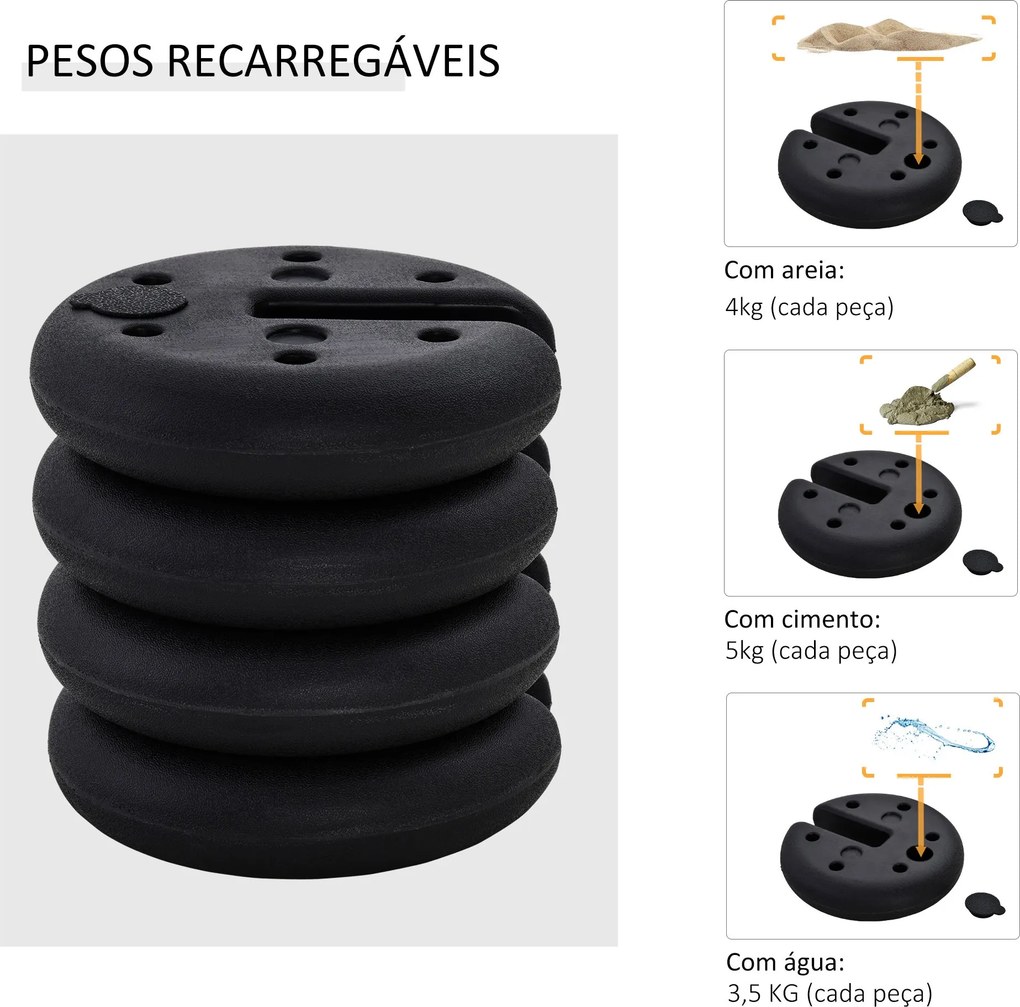 Conjunto de 4 Pesos para Pérgola Recarregável Água Areia Cimento Base