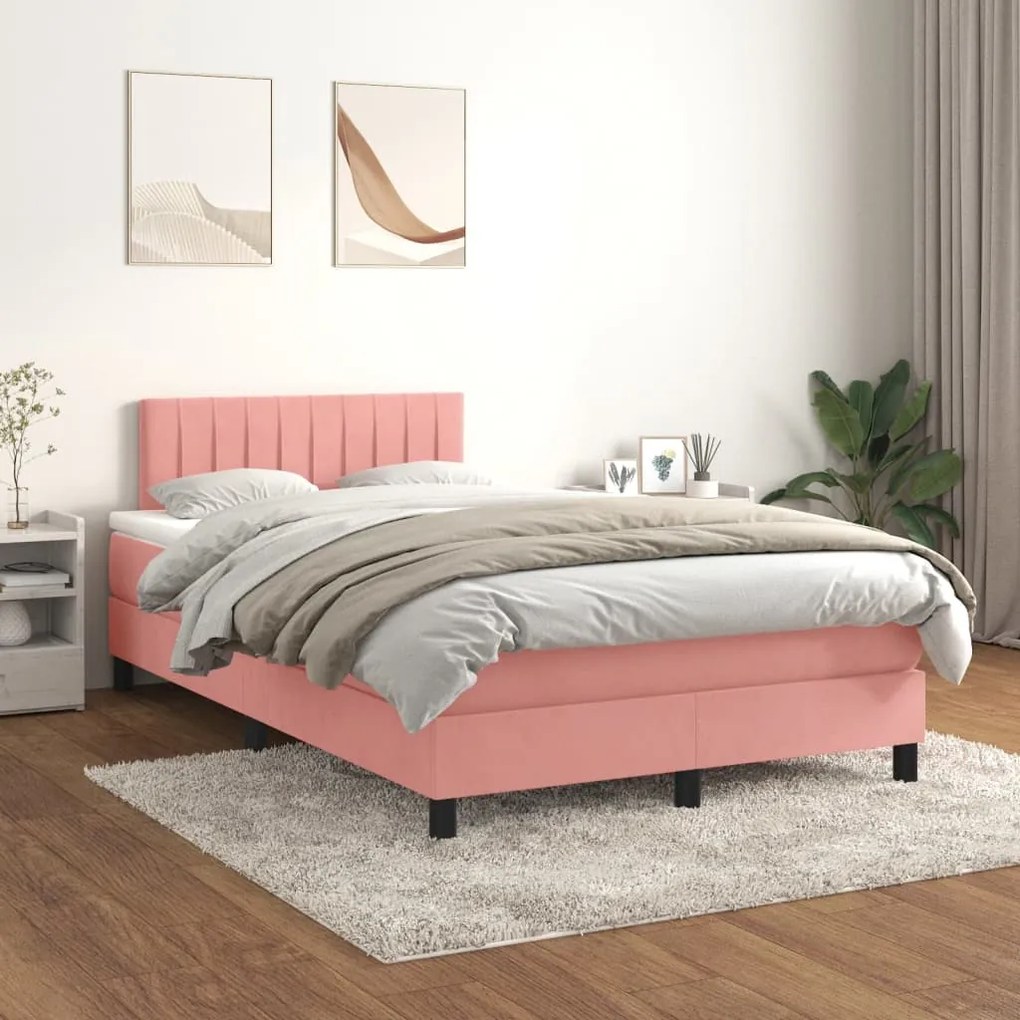 3141418 vidaXL Cama boxspring com colchão 120x200 cm veludo rosa