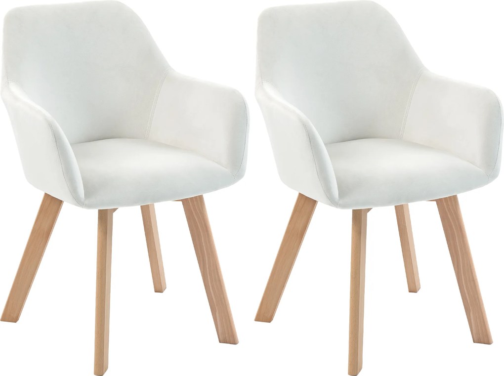 HOMCOM Conjunto de 2 Cadeiras de Jantar Modernas Estofadas em Veludo com Pernas de Madeira para Sala de Estar 54x57x80 cm Creme | Aosom Portugal