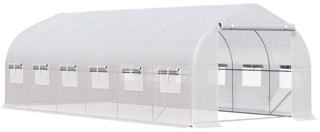 Outsunny Estufa Tipo Túnel 6x3x2m Estufa de Jardim com Porta e 12 Janelas Enroláveis de Polietileno e Aço Galvanizado para Cultivos de Plantas Flores Branco