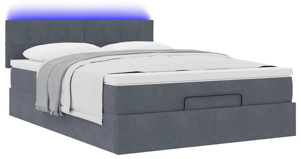 Estrutura de cama otomana com colchão 140x190cm cinzento escuro