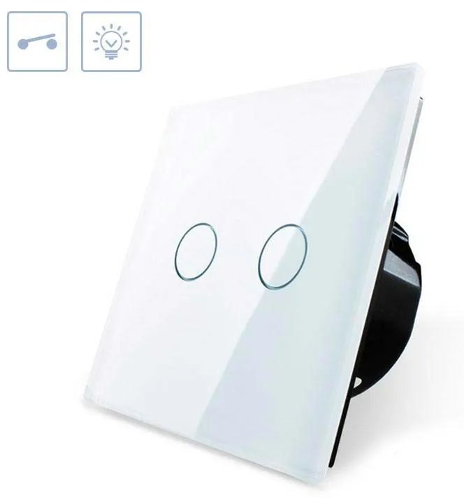 Interruptor tátil 2 botões, Painel frente branco vidro temperado