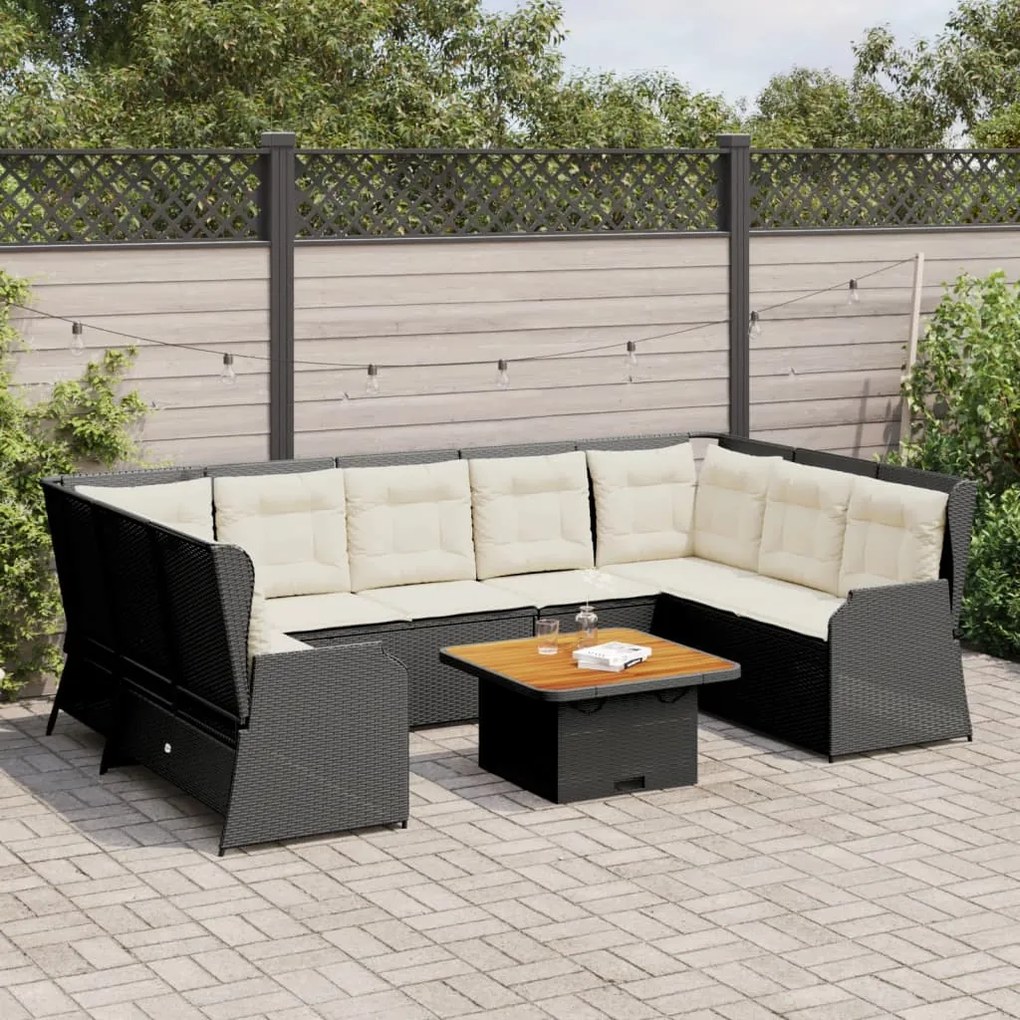 vidaXL 7 pcs conjunto lounge de jardim c/ almofadões vime PE preto