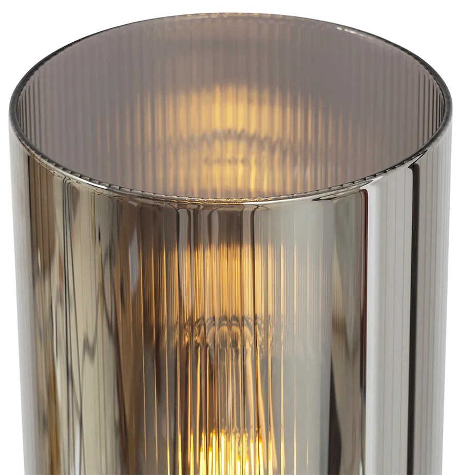 Candeeiro de pé Art Deco preto com vidro fumê 2 luzes - Laura Art Deco
