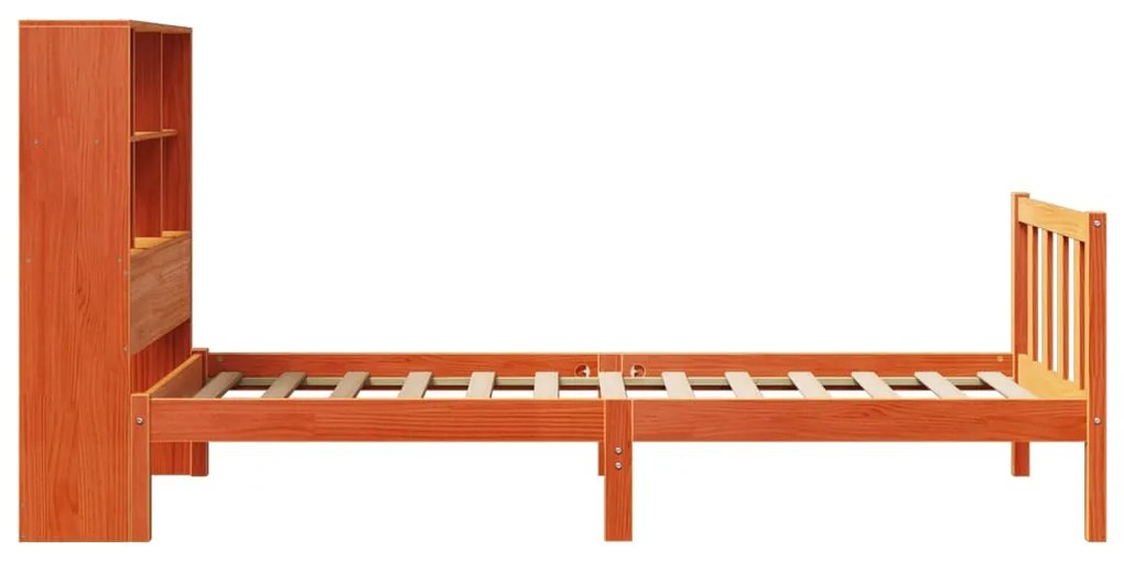 Cama com estante sem colchão 90x190cm pinho maciço castanho-mel