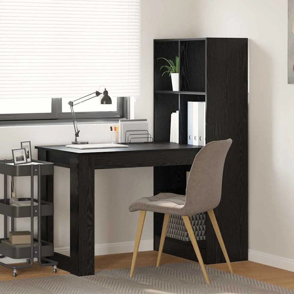 vidaXL Mesa com prateleira com armazenamento Carvalho preto 122 x 67 x 145 cm