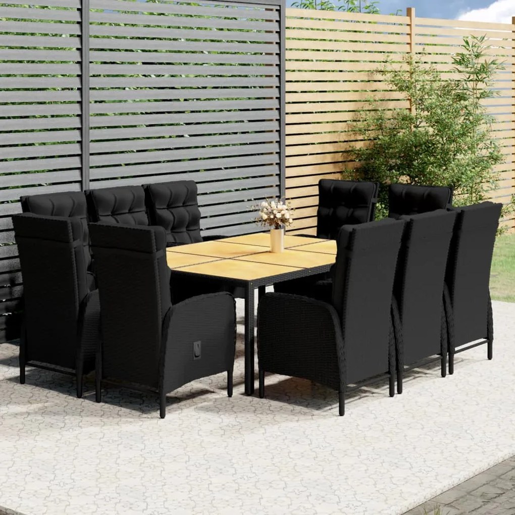 vidaXL 11 pcs conjunto de jantar para jardim vime PE preto