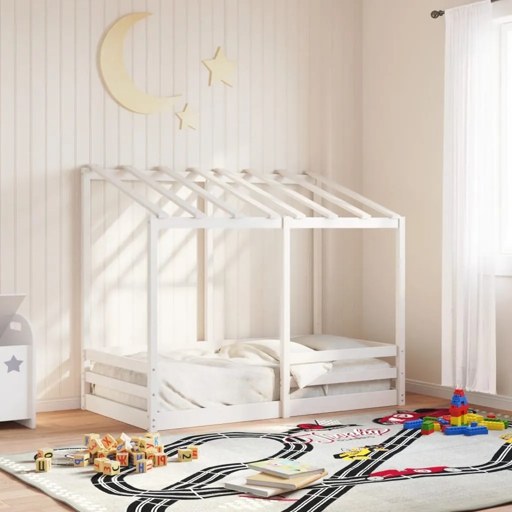 Cama infantil com telhado 80x160 cm pinho maciço branco