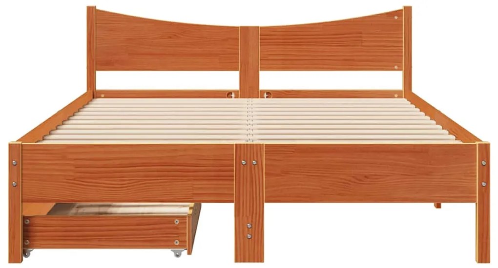 Estrutura cama c/ gavetas 150x200 cm pinho maciço castanho-mel