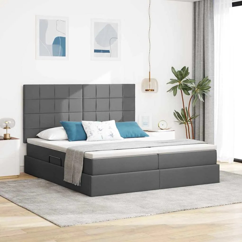 vidaXL Cama com Armazenamento com colchão Cinza Escuro 200 x 200 cm