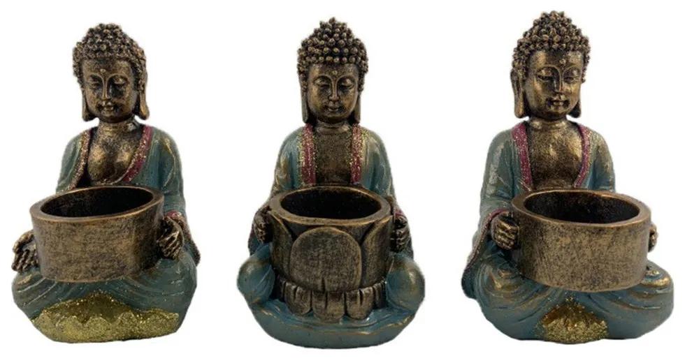Castiçais DKD Home Decor Buda Resina (9 x 9 x 14.5 cm) (3 pcs)