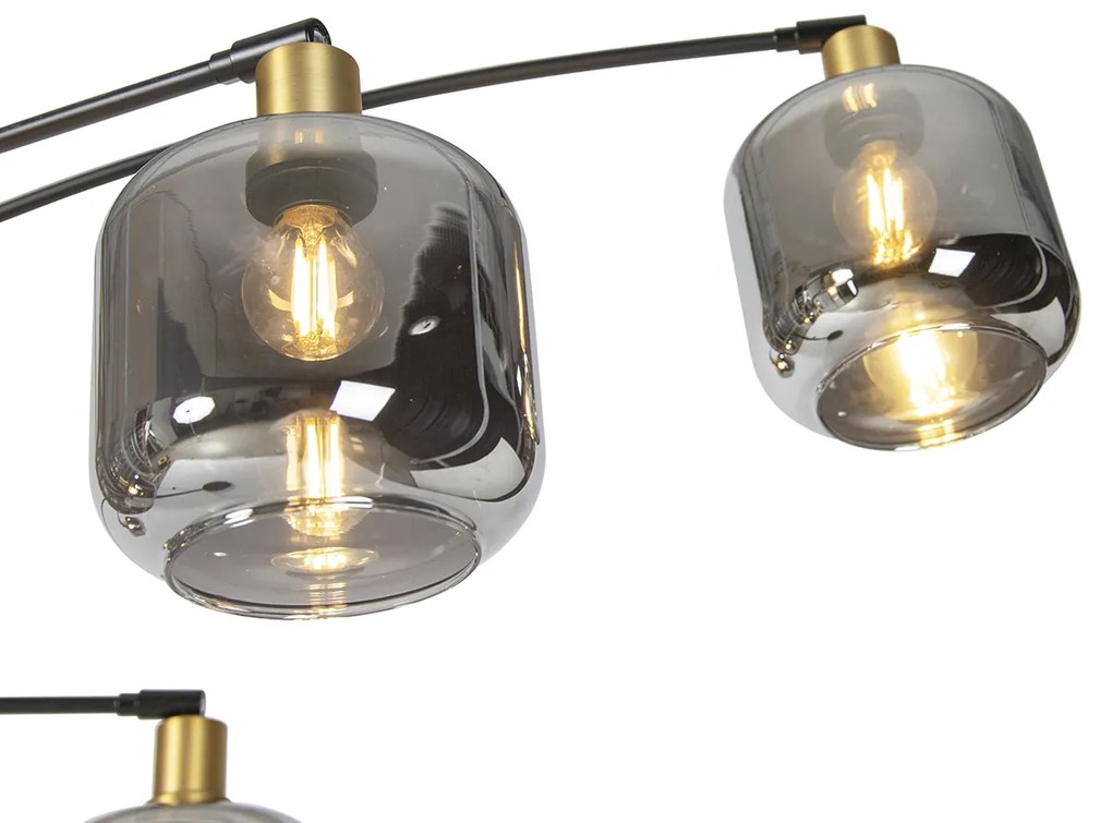 Candeeiro de pé preto com dourado e vidro fumê 5 luzes - Zuzanna Moderno