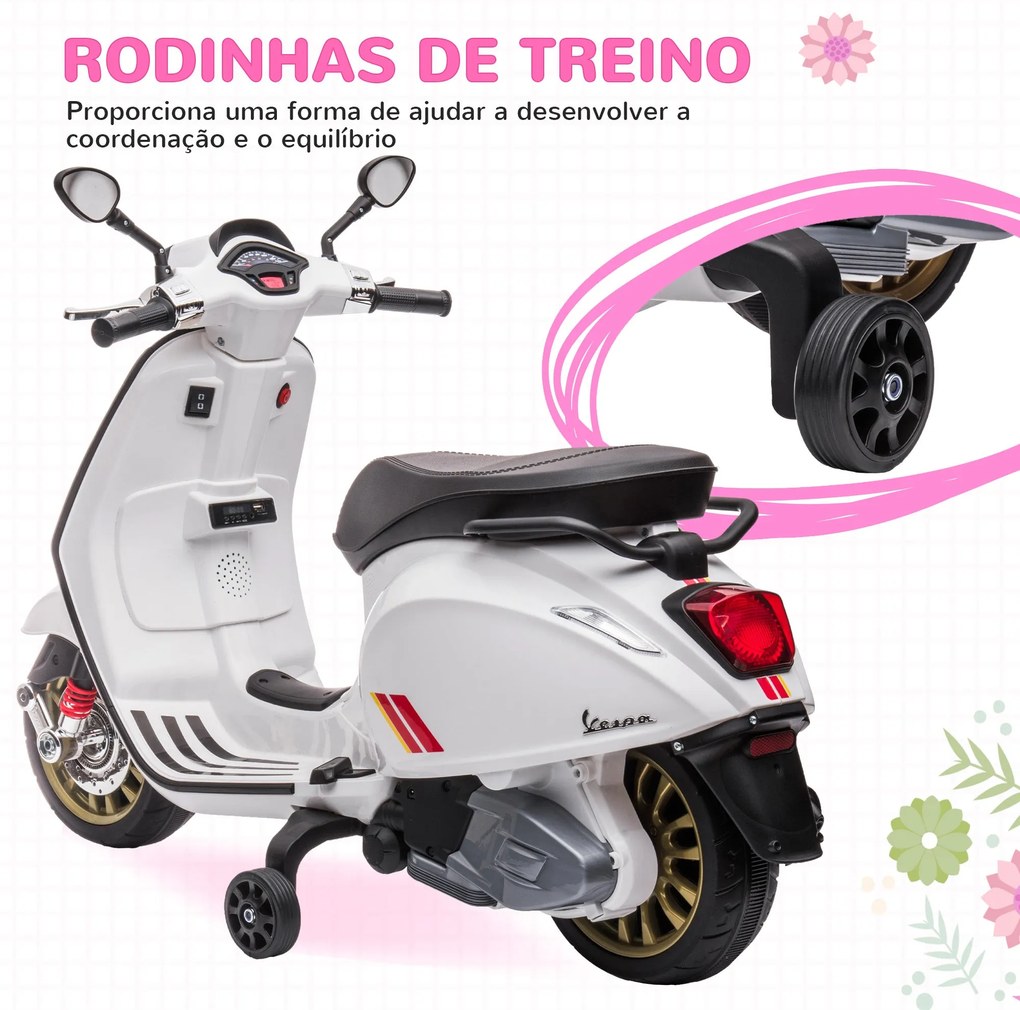 AIYAPLAY Moto Elétrica para Crianças de 3-6 Anos com Licença Vespa Mot