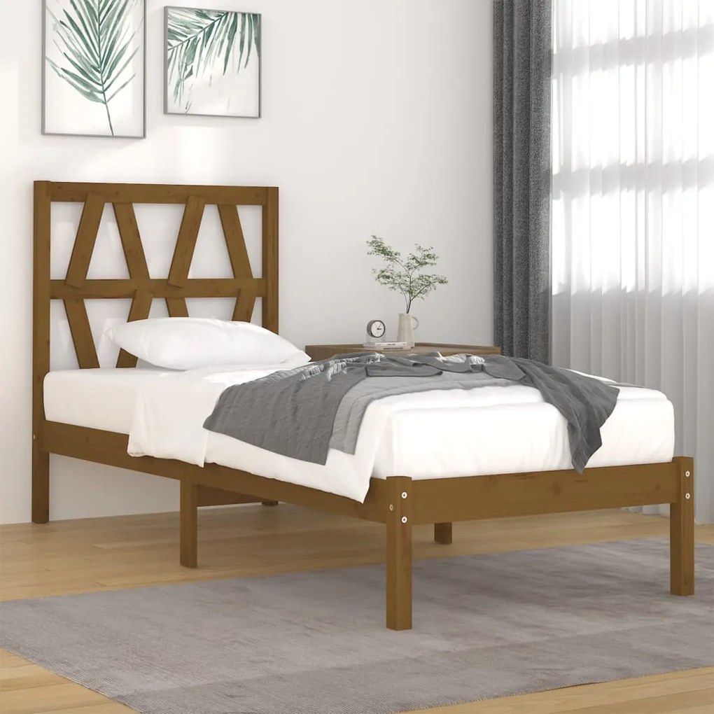 3103966 vidaXL Estrutura cama de solteiro 90x190 cm pinho maciço castanho mel