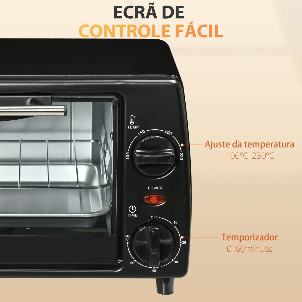 Mini Forno Elétrico 10 Litros 750W com Temperatura até 230 °C Temporiz