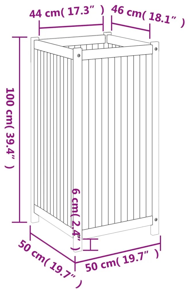 Vaso/floreira de jardim com forro 50x50x100 cm acácia maciça