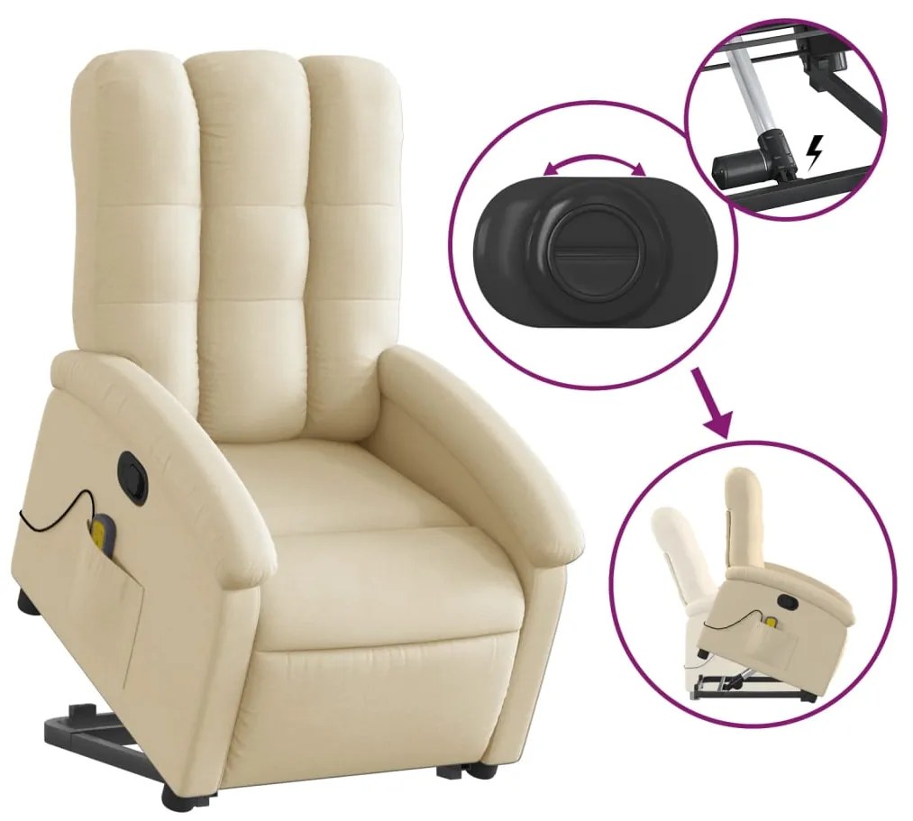 Poltrona elevatória de massagens tecido cor creme