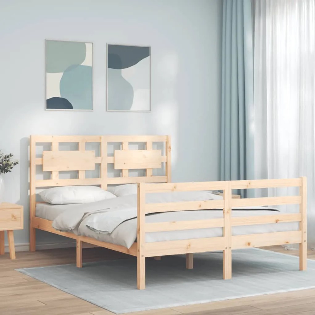vidaXL Estrutura de cama de casal com cabeceira madeira maciça
