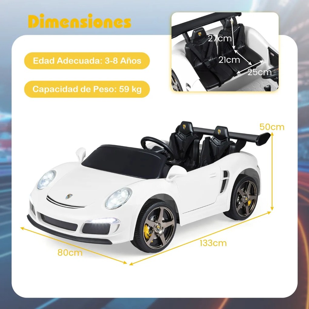 Carro elétrico crianças 12V com controle remoto e 2 lugares para crianças 4X4 com luzes LED e música Branco