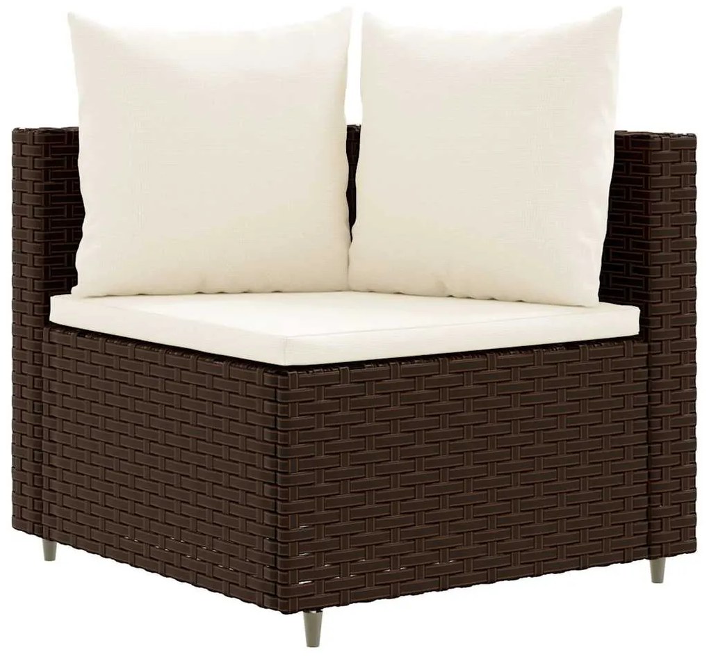 3 pcs conjunto sofás de jardim com almofadões vime PE castanho