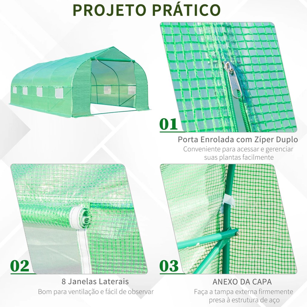 Estufa Tipo Túnel de Jardim 600x300x200cm para Cultivo de Plantas Verd