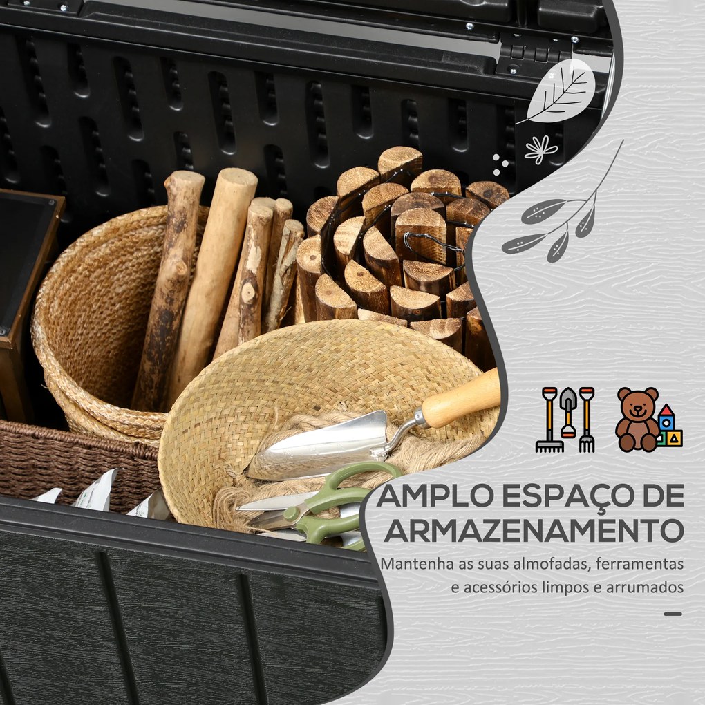 Baú de Armazenamento Exterior 366L com Parede Dupla Rodas Alças para Varanda Pátio Carga 100 kg 122,4x62x64,5 cm Preto