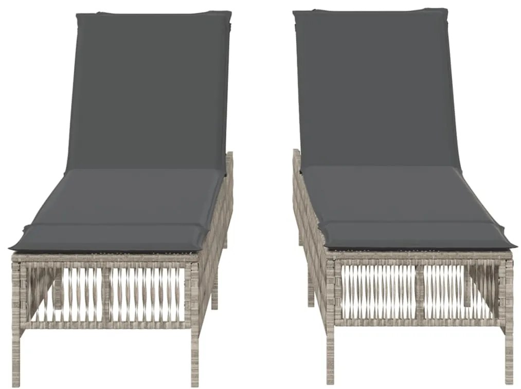 Espreguiçadeira com almofadões 2 pcs vime PE cinzento-claro