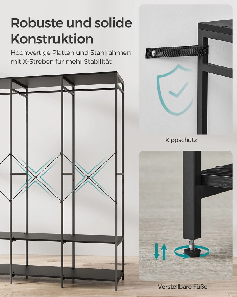 Guarda Roupa aberto com ganchos removíveis em preto