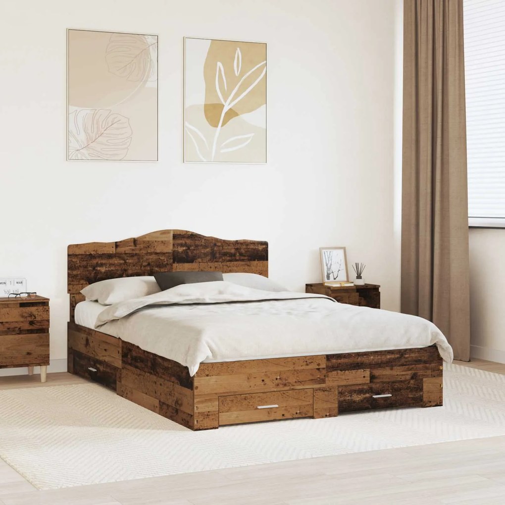 vidaXL Estrutura da Cama com cabeceira Madeira antiga 140 x 190 cm